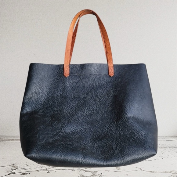 Madewell Black Leather Tote with Brown Handles - Picture 2 of 3